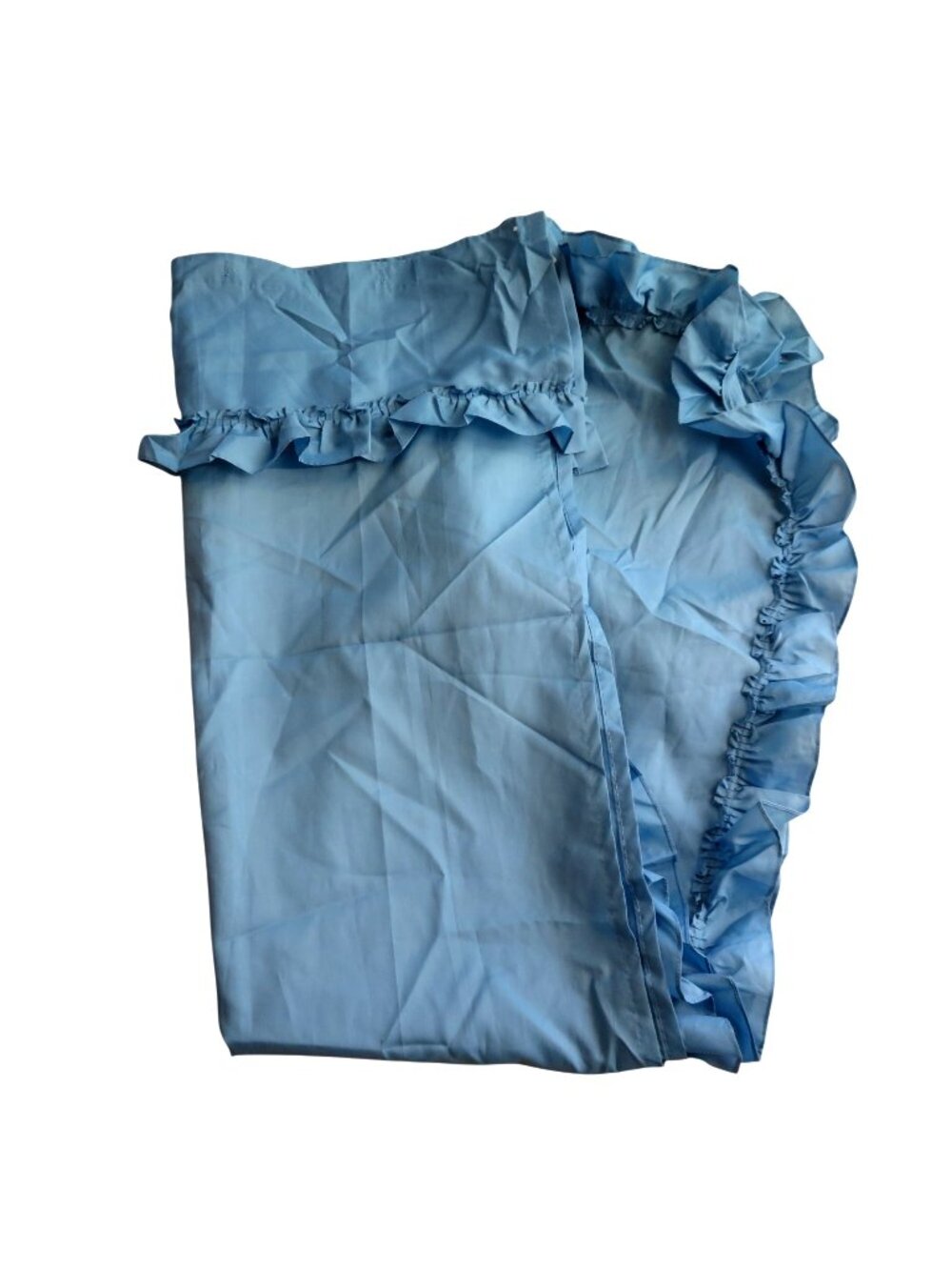 Vintage Blue Fabric Ruffled Shower Curtain 2 Panels No Tie Backs New Old Stock